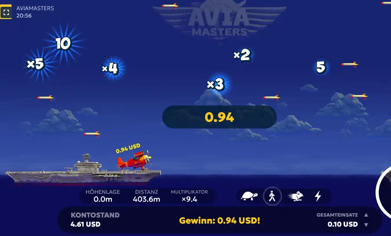 Spielszene mit Multiplikator und Raketen
