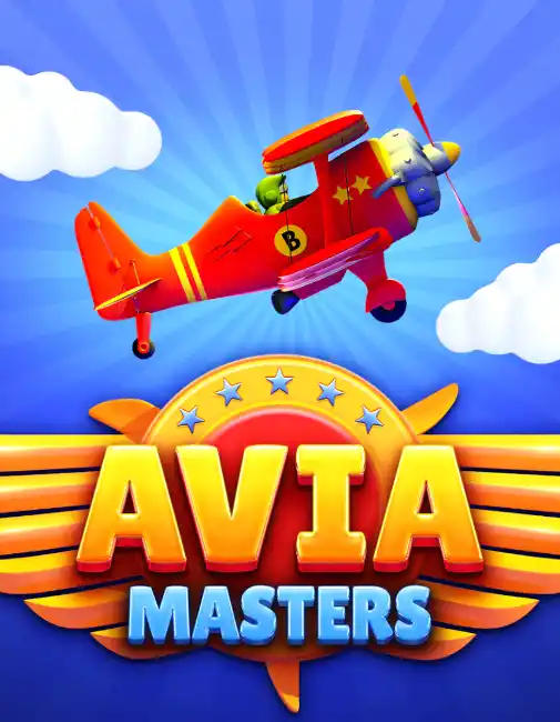 Red cartoon airplane with stars and yellow propeller flying in the sky
