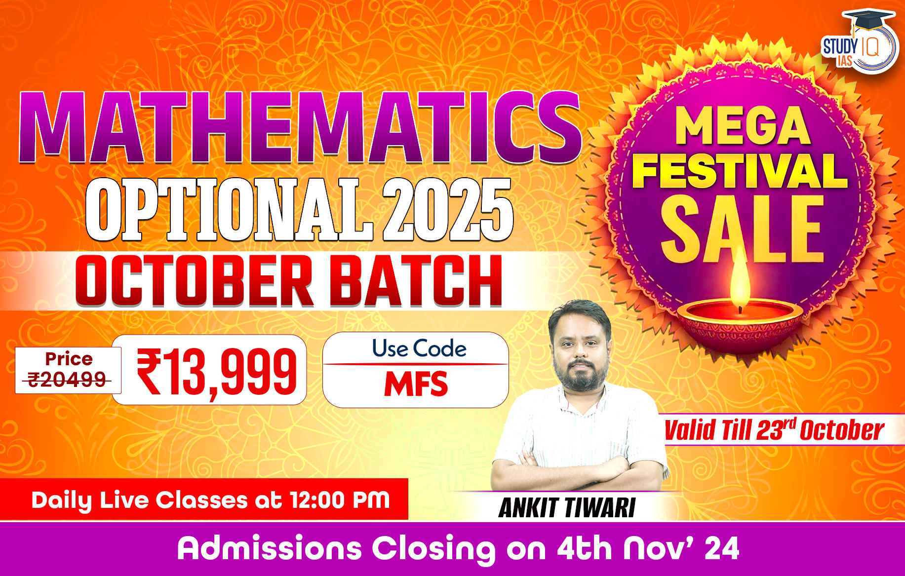 UPSC IAS (Mains) Mathematics Optional Live 2025 (Comprehensive) Pratigya+ October Batch