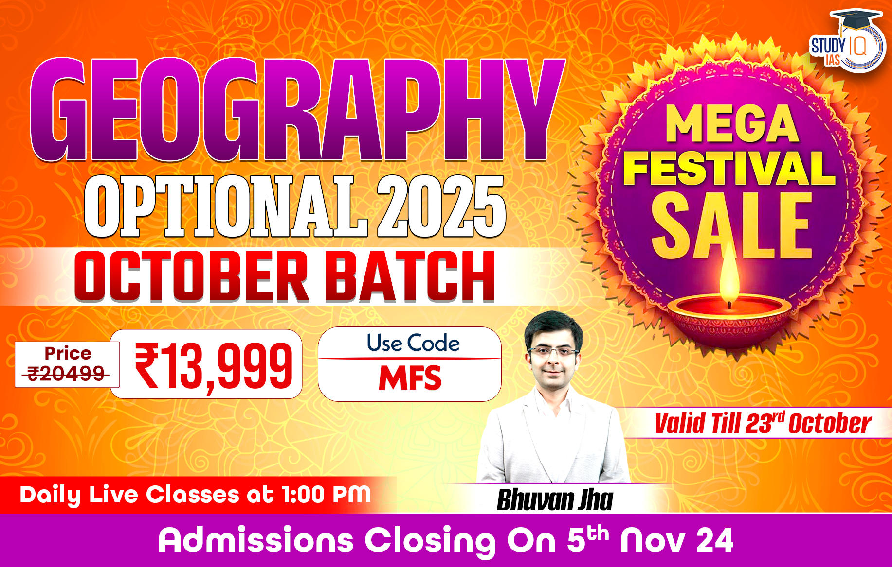 UPSC IAS (Mains) Geography Optional Live 2025 (Comprehensive) Pratigya+ October Batch