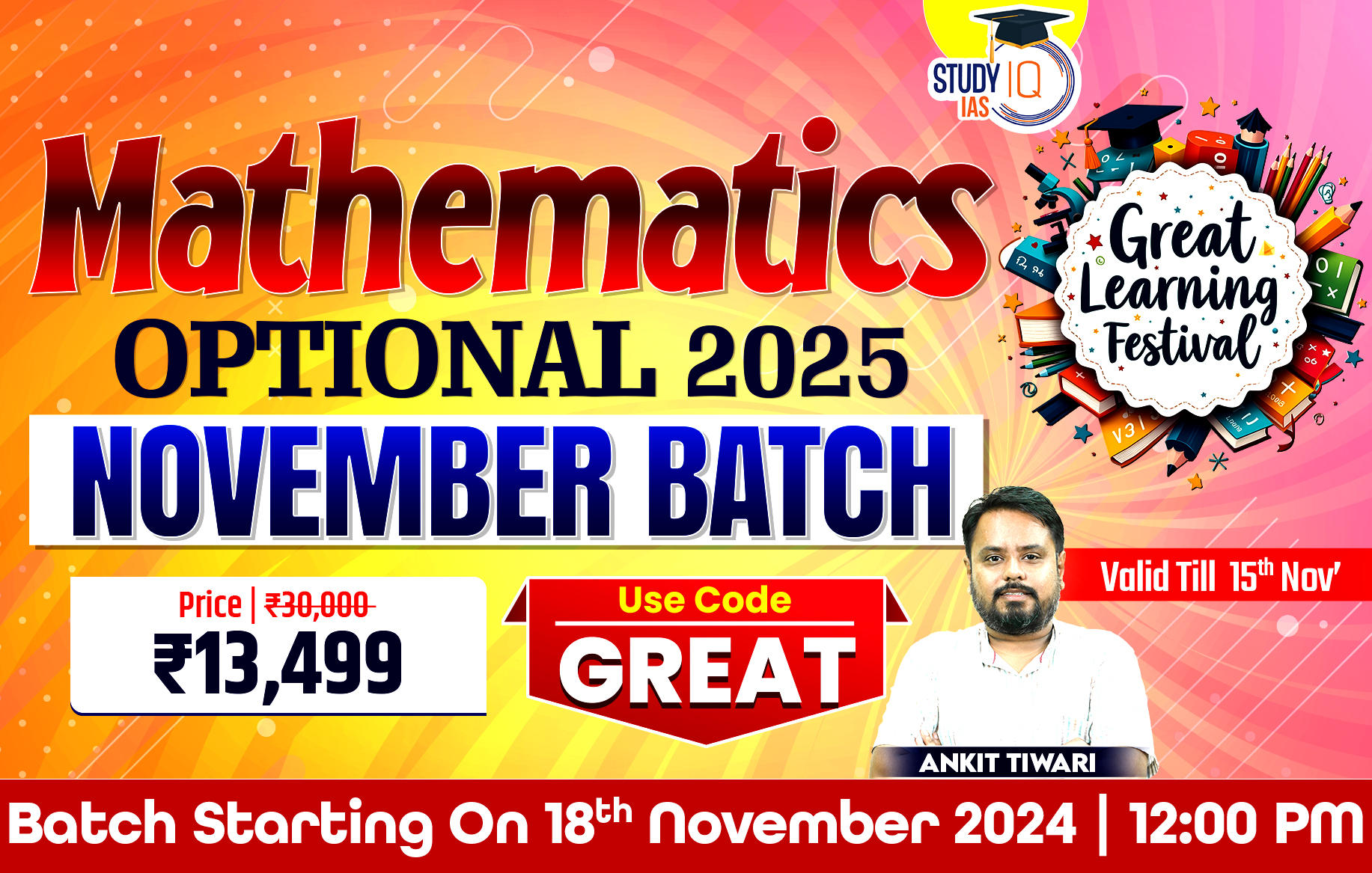 UPSC IAS (Mains) Mathematics Optional Live 2025 (Comprehensive) November Batch