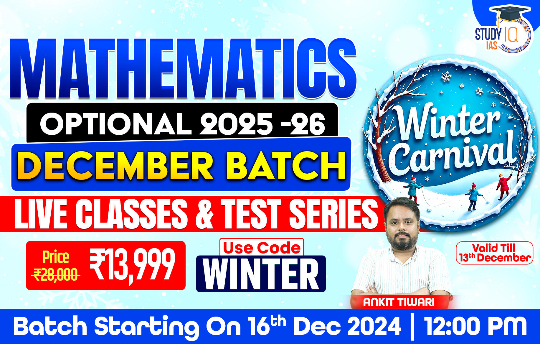 UPSC IAS (Mains) Mathematics Optional Live 2025-2026 (Comprehensive) December Batch