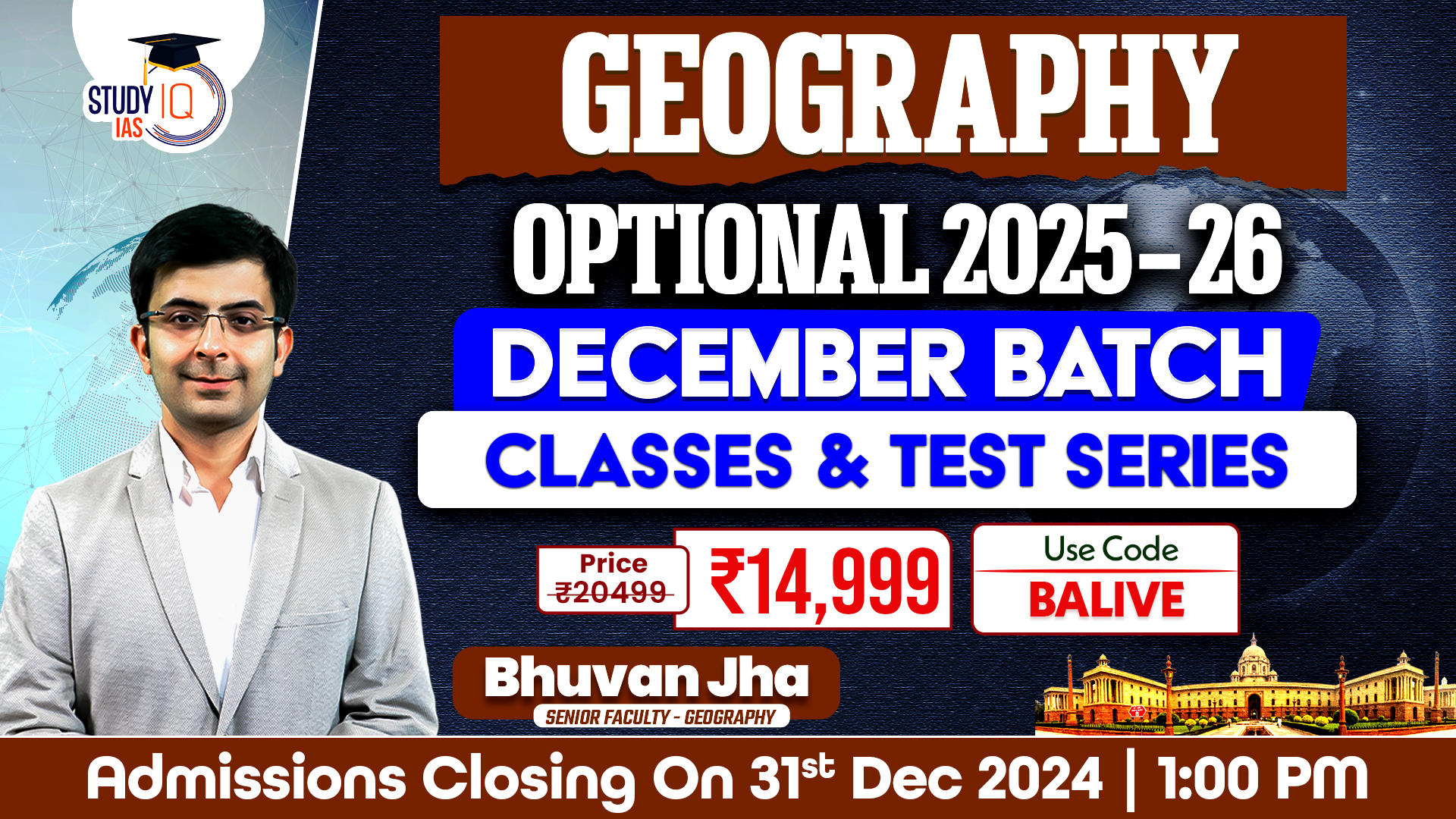 UPSC IAS (Mains) Geography Optional Live 2025-2026 (Comprehensive) December Batch