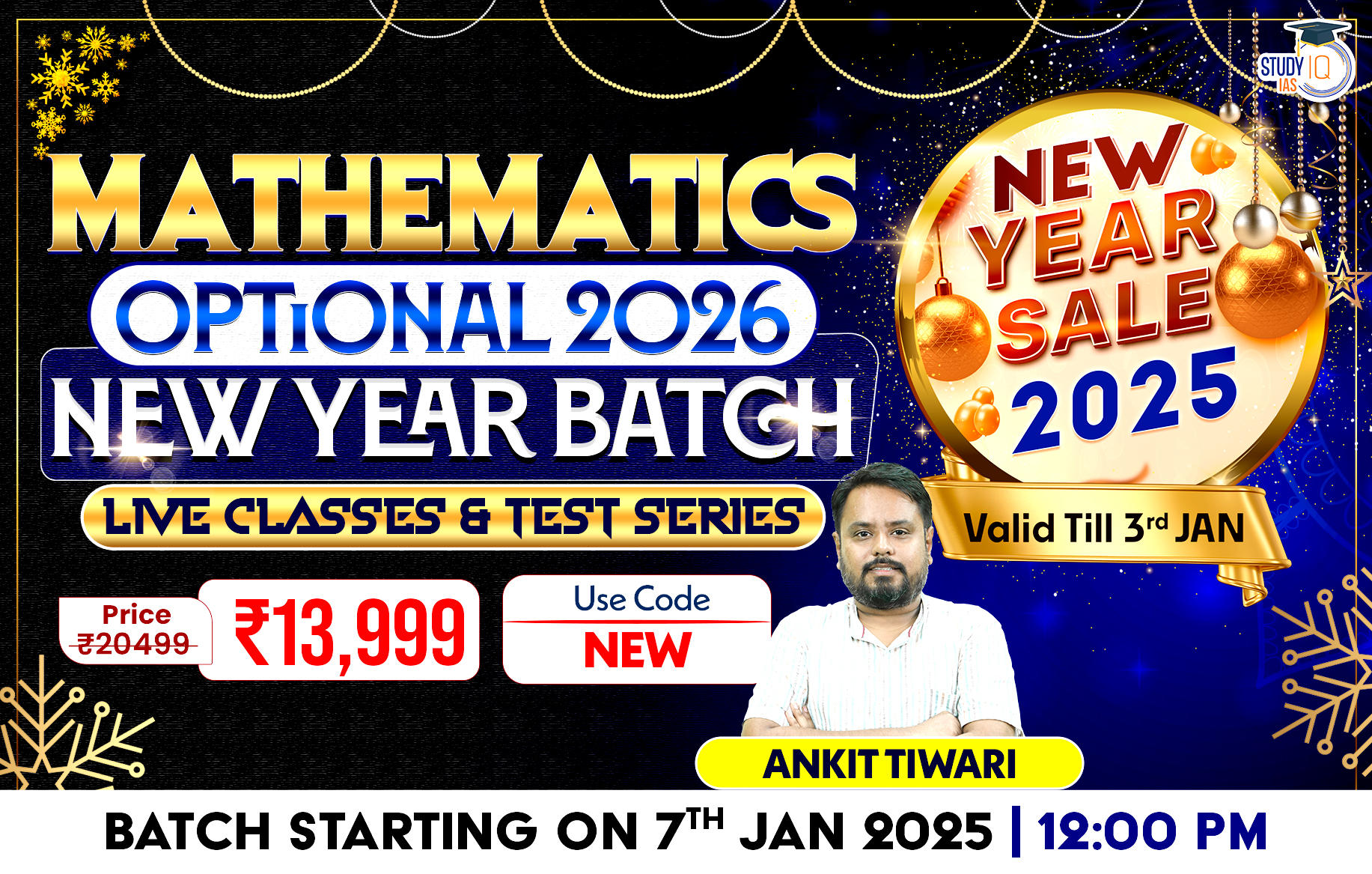 UPSC IAS (Mains) Mathematics Optional Live 2026 (Comprehensive) New Year Batch