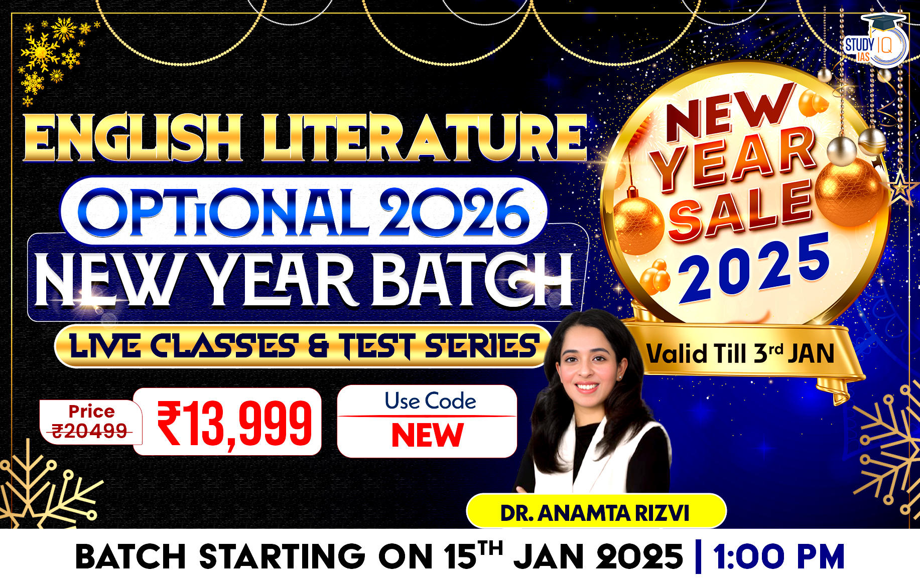 UPSC IAS (Mains) English Literature Optional Live 2026 (Comprehensive) New Year Batch