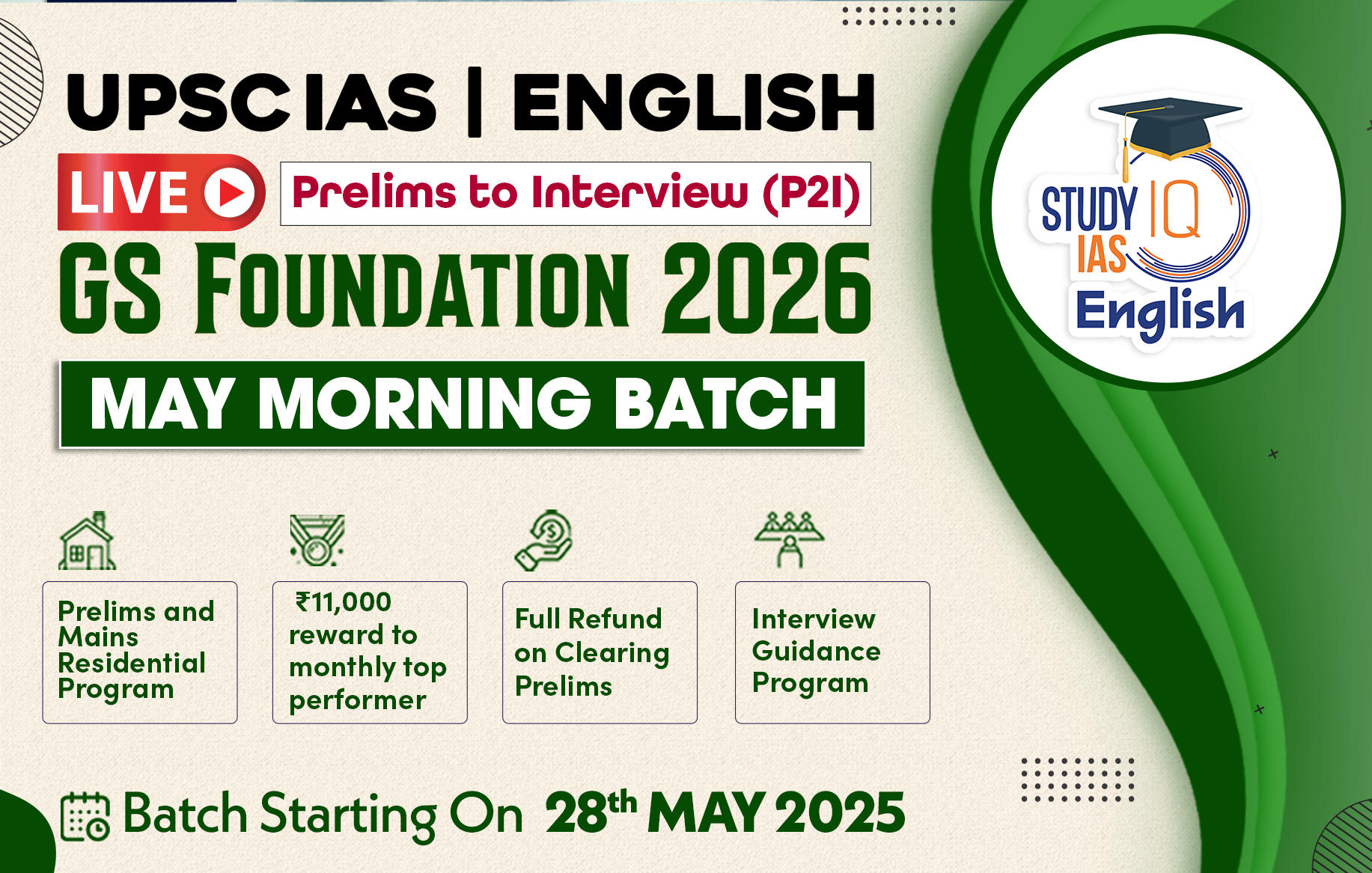 UPSC IAS Live GS P2I Foundation 2026 May Morning English Batch